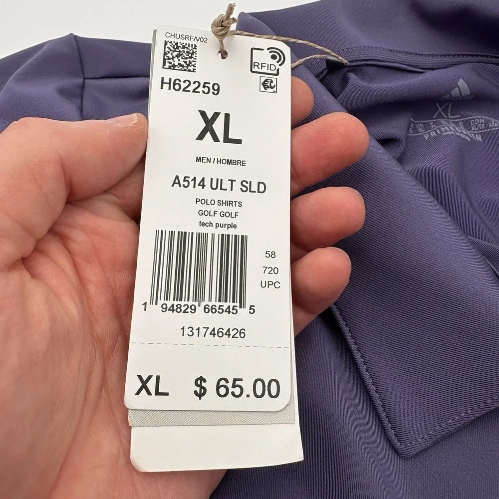 Adidas NWT Mens Polo Shirt XL Tech Purple A514 Golf Primegreen DAMAGED READ